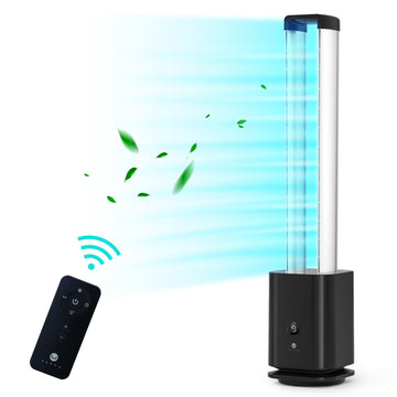 ULTTY Bladeless Tower Fan and Air Purifier in one, Bedroom Fan with HEPA Filter 99.97% Smoke Dust Pollen Dander, 42.5" Oscillating Tower Fan with Remote, Touch, 8H Timer, Black
