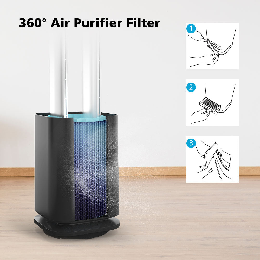 ULTTY Bladeless Tower Fan and Air Purifier in one, Bedroom Fan with HEPA Filter 99.97% Smoke Dust Pollen Dander, 42.5" Oscillating Tower Fan with Remote, Touch, 8H Timer, Black