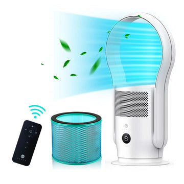 U ULTTY Bladeless Tower Fan and Air Purifier Combo, True HEPA Filter 99.97% Smoke Dust Pollen Dander, Oscillating Tower Fan with Remote Control CR020,White/Black