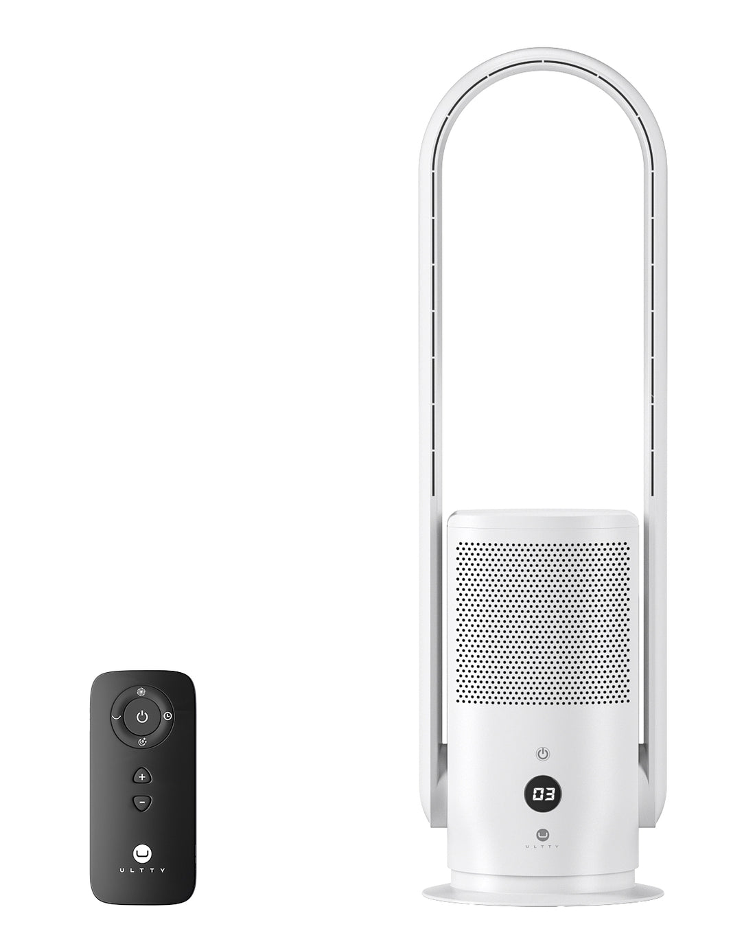 ULTTY Bladeless Tower Fan and Air Purifier in one, True HEPA Filter 99.97% Smoke Dust Pollen Dander, Oscillating Tower Fan with Remote Control CR022,White/Black