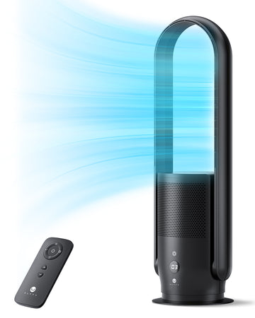 U ULTTY Bladeless Tower Fan and Air Purifier Combo, True HEPA Filter 99.97% Smoke Dust Pollen Dander, Oscillating Tower Fan with Remote Control CR022,Black/White