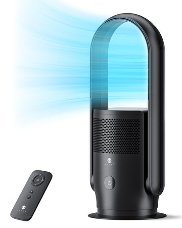 ULTTY Bladeless Tower Fan and Air Purifier in one, 90° Oscillating Bladeless Fan with Remote, Touch, 8H Timer, Floor Fans for Bedroom Whole Room Home Office CR021, Black/White
