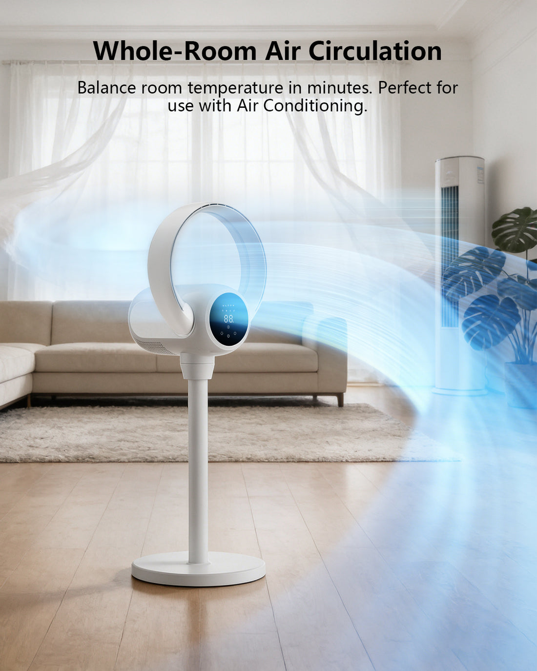 Ultty 2-in-1 Bladeless Fan, Convertible Floor to Tabletop Fan with DC Motor, Remote Control Touch 9 Speeds, 120° Oscillation & 90° Tilt for Home Office White