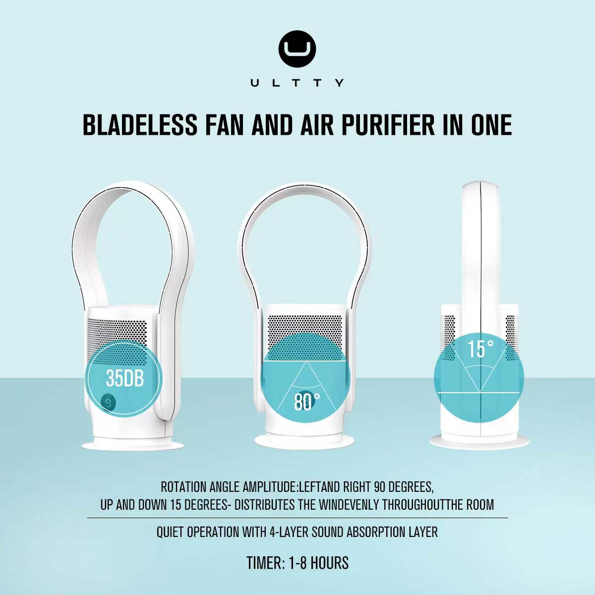 Bladeless Fan Air Purifier CR020,Black/White